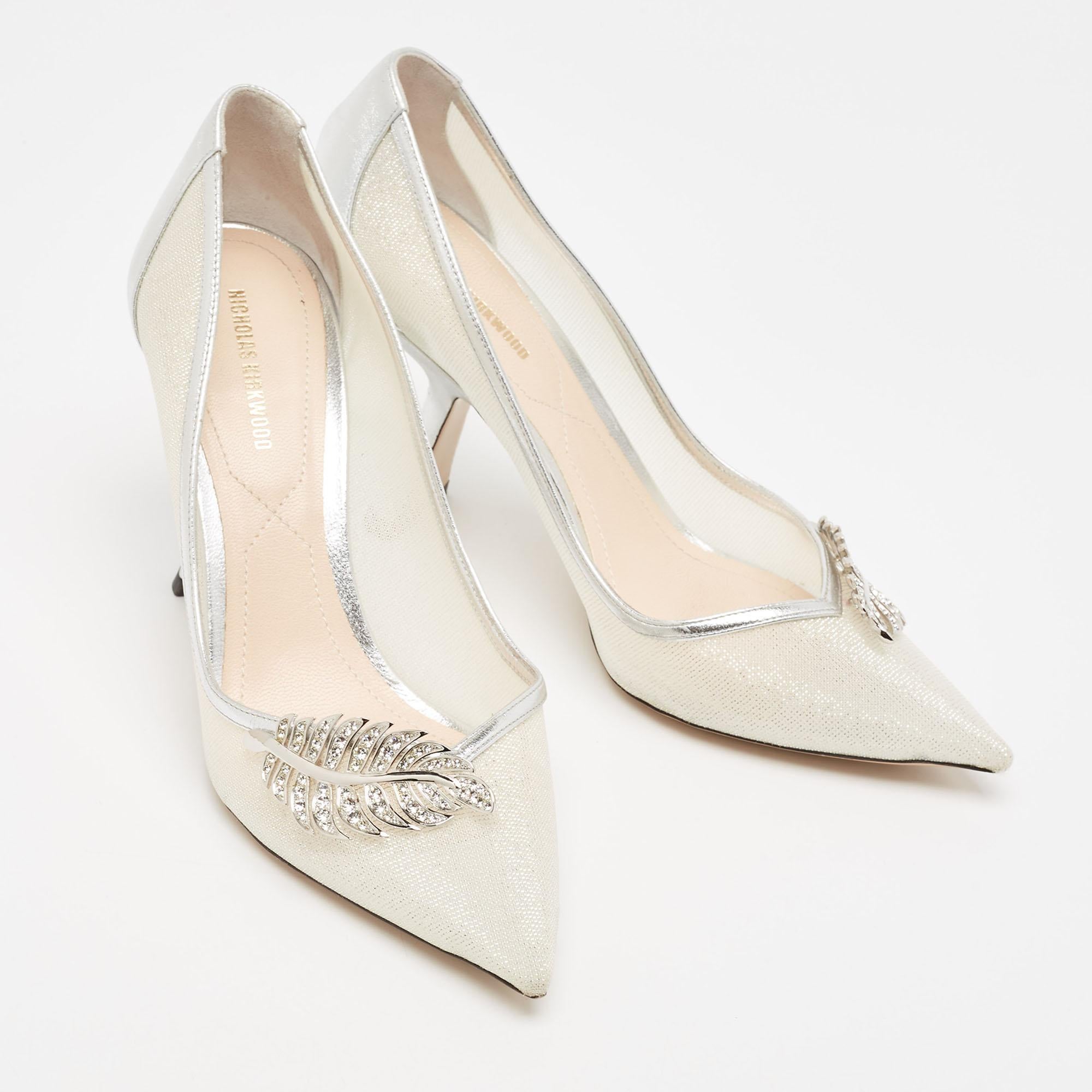 Nicholas Kirkwood Silver Leather and Mesh Monstera Pumps Size 39 For Sale 1