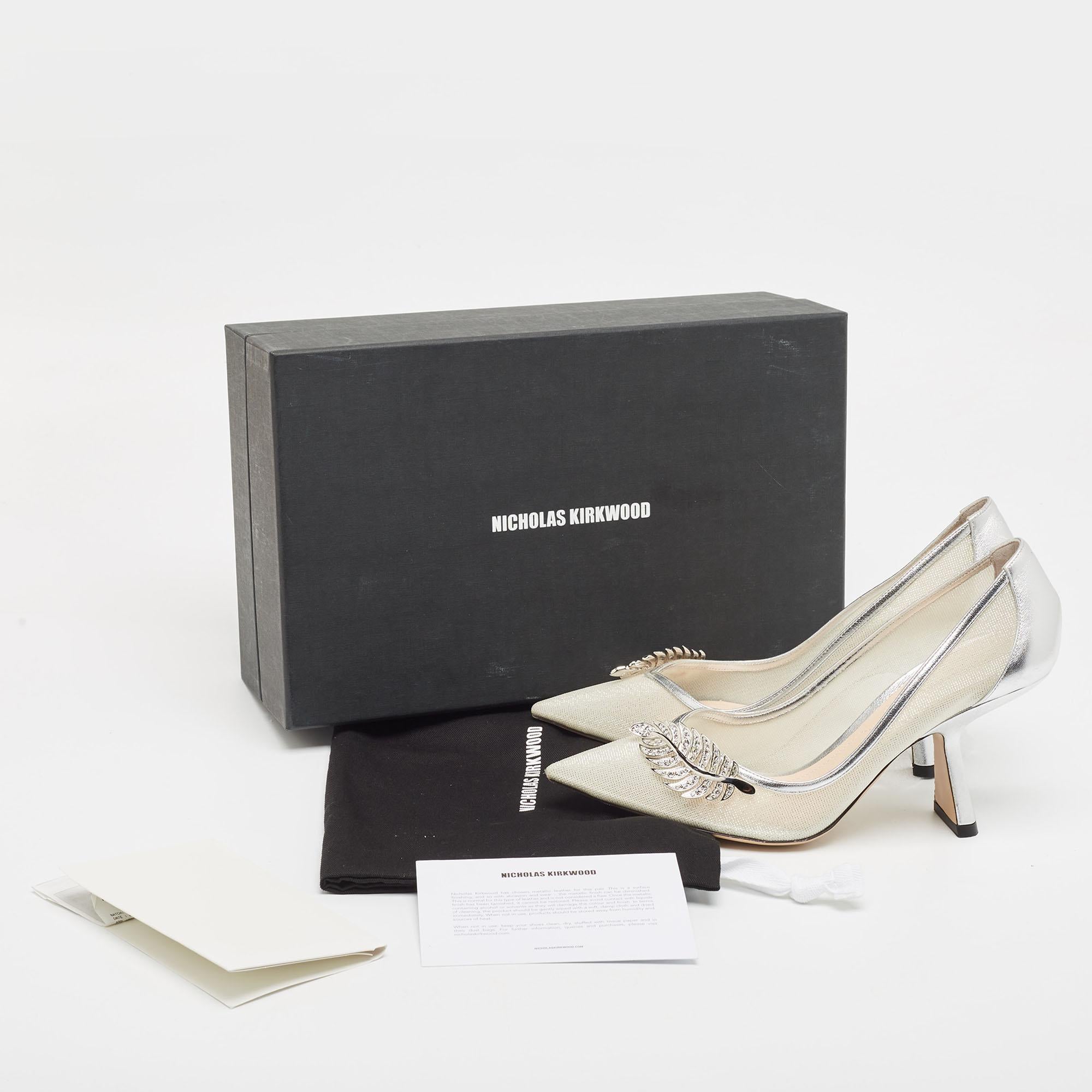 Nicholas Kirkwood Silver Leather and Mesh Monstera Pumps Size 39 For Sale 5