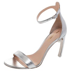 Nicholas Kirkwood Silver Leather Mira Pearl Ankle Strap Sandals Size 37