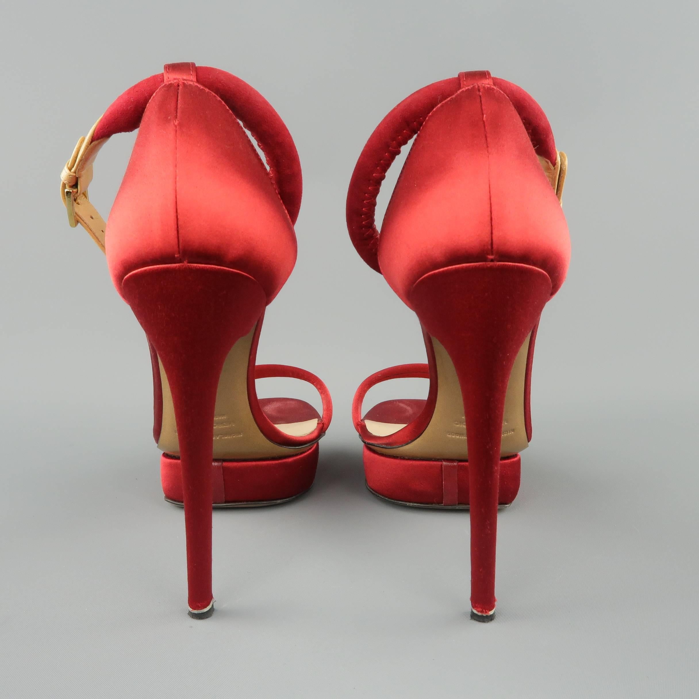 Women's NICHOLAS KIRKWOOD Size 9 Red Satin Suede Ankle Strap Platform Sandals