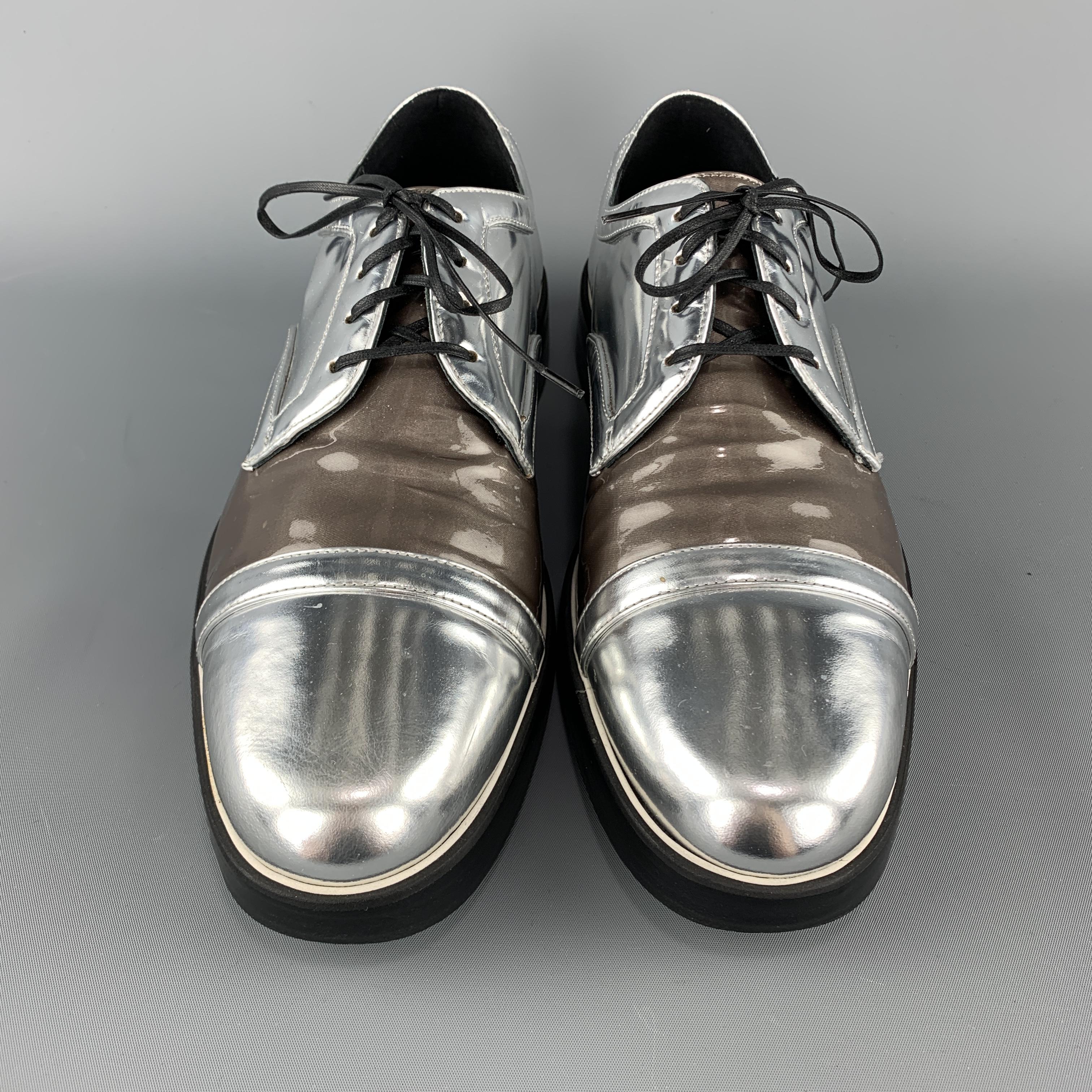 NICHOLAS KIRKWOOD Size 9 Silver & Taupe Leather Lace Up Derbys In Good Condition In San Francisco, CA