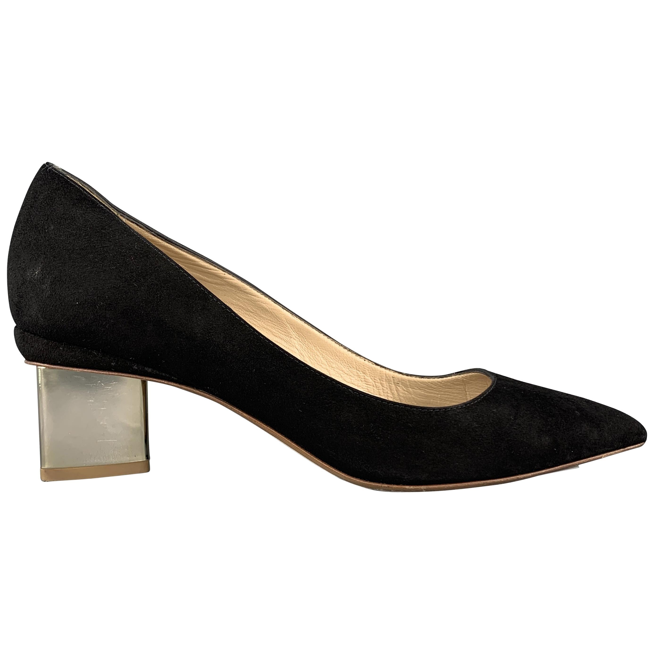 NICHOLAS KIRKWOOD Size 9.5 Black Suede Gold Heel Pumps