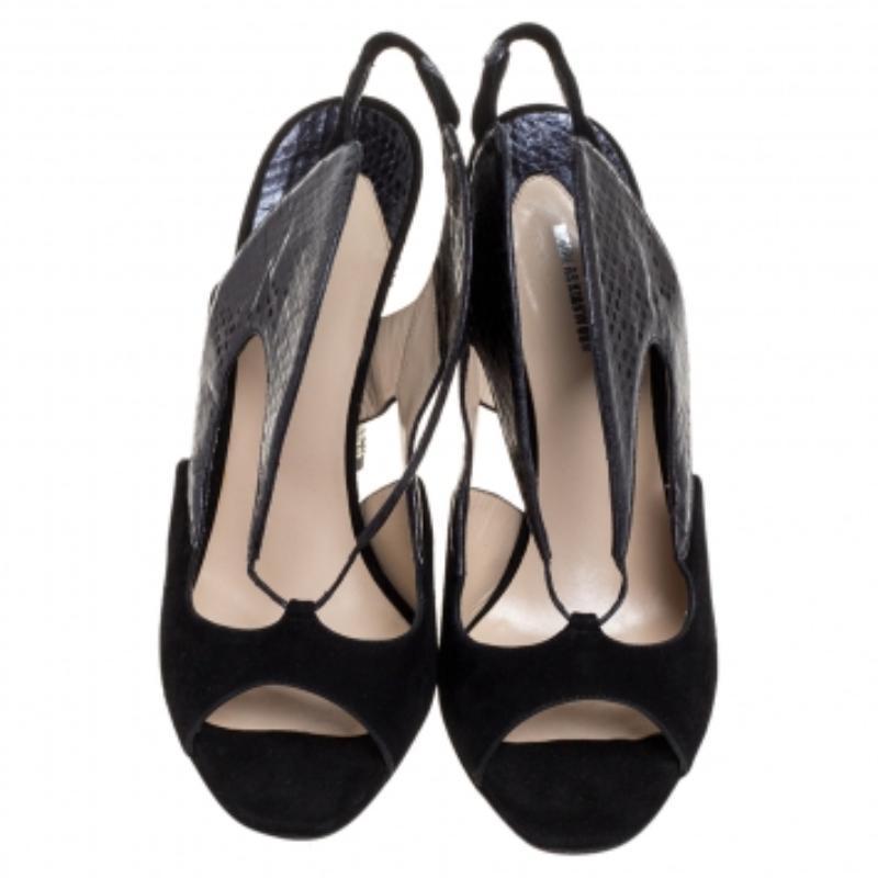 Women's Nicholas Kirkwood Suede And Embossed Leather Cutout Slingback Sandals Size 39.5 For Sale