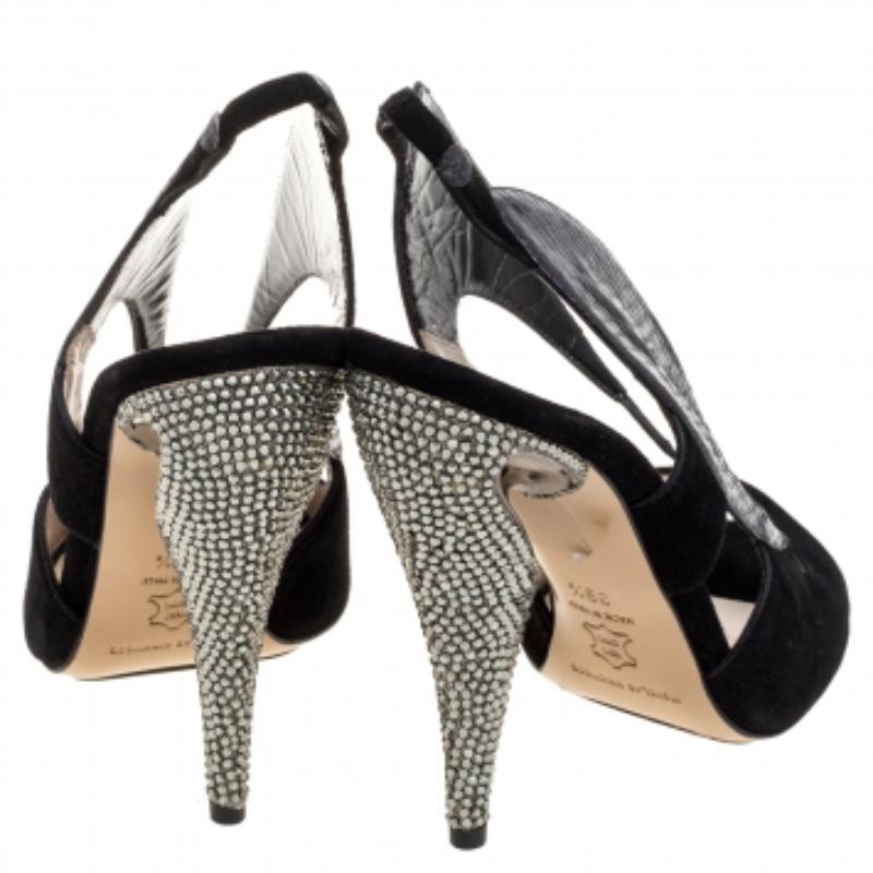 Nicholas Kirkwood Suede And Embossed Leather Cutout Slingback Sandals Size 39.5 For Sale 1