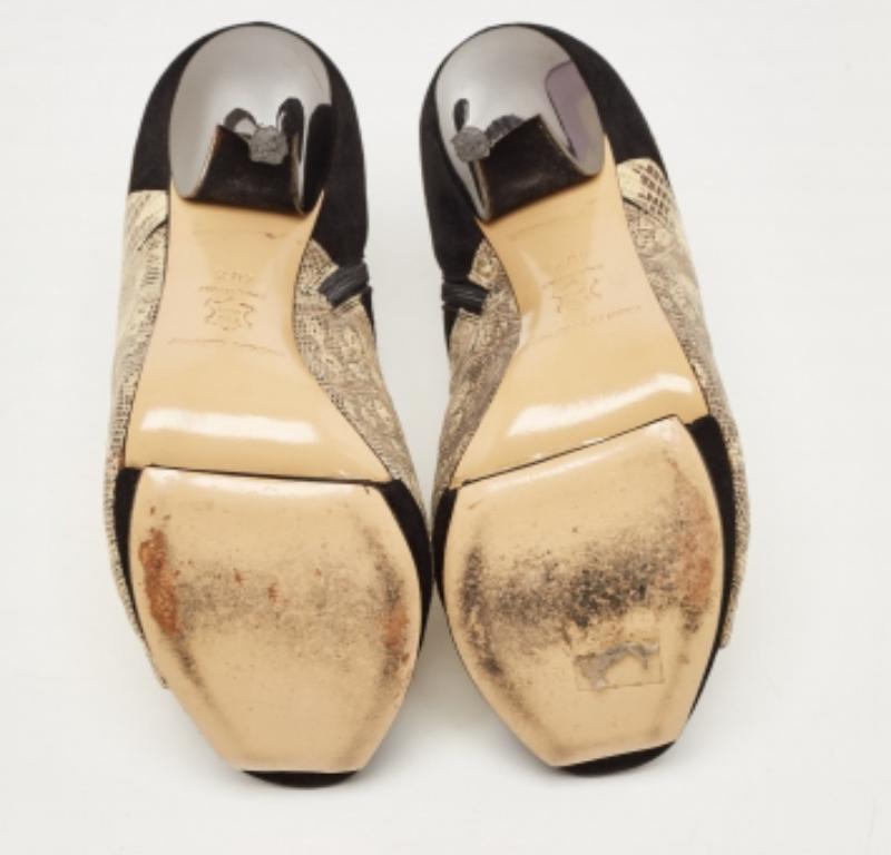 Beige Nicholas Kirkwood Suede and Embossed Lizard Open Toe Platform Booties Size 40.5 For Sale