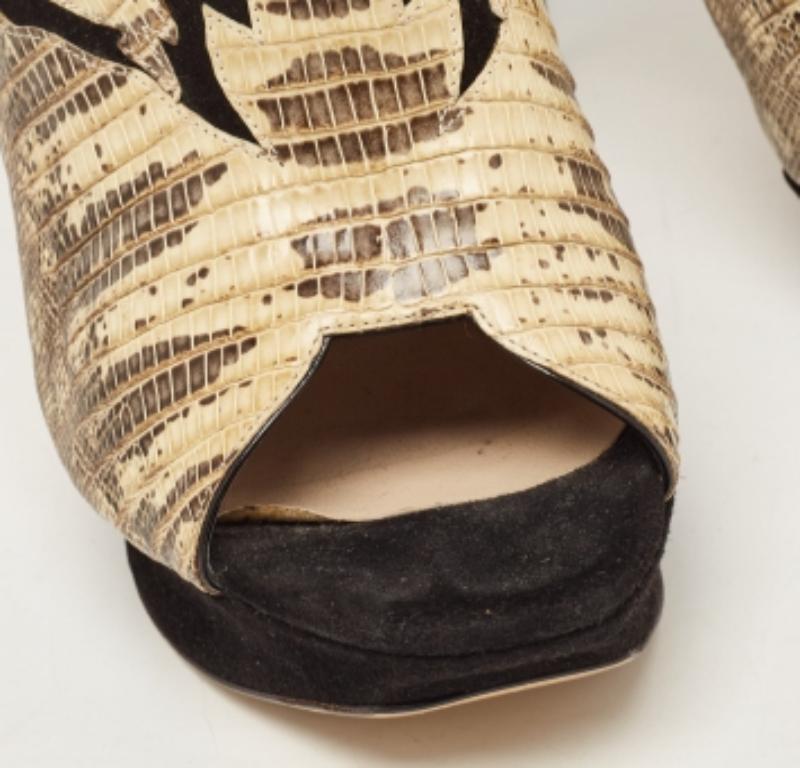 Women's Nicholas Kirkwood Suede and Embossed Lizard Open Toe Platform Booties Size 40.5 For Sale