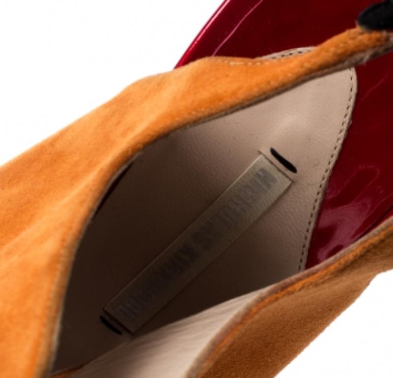 Marron Nicholas Kirkwood Suede Elaphe Python Cut Out Platform Slingback Sandals Size 38 (Sandales à talons compensés en daim Elaphe Python) en vente