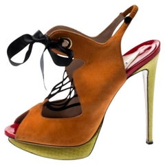 Nicholas Kirkwood Suede Elaphe Python Cut Out Platform Slingback Sandals Size 38