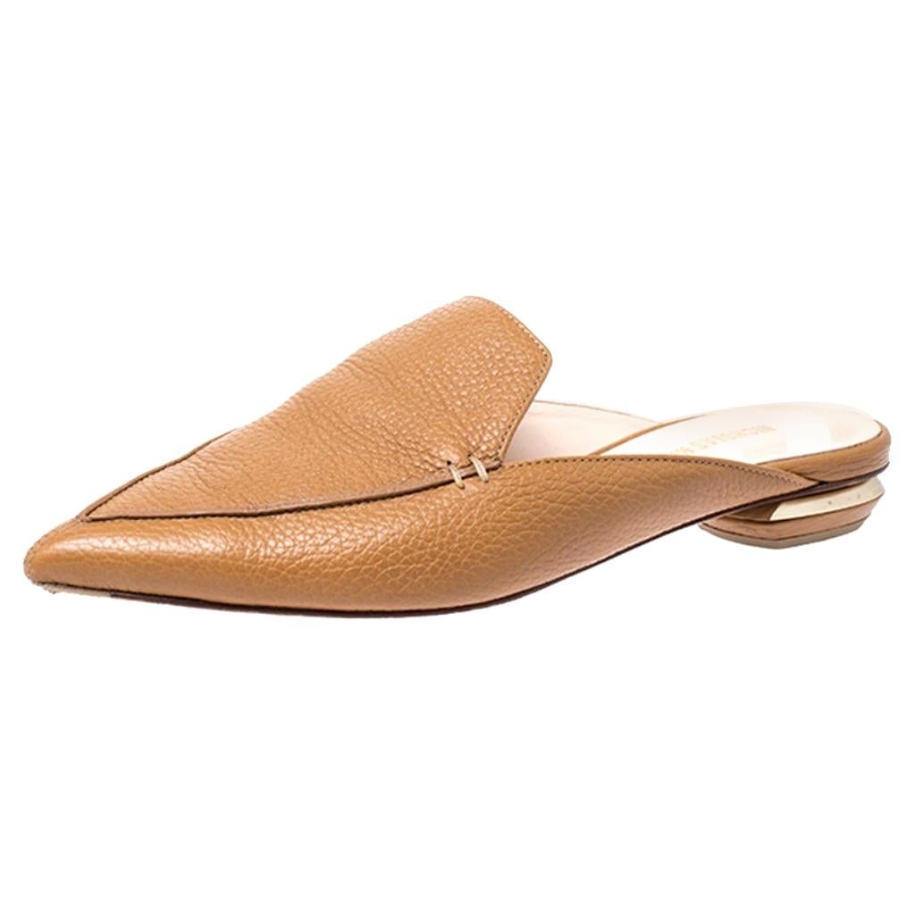 Nicholas Kirkwood Tan Leather Beya Pointed Toe Mules Size 36.5 at 1stDibs