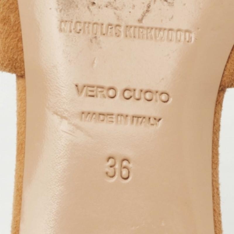 Nicholas Kirkwood Tan Suede Pearl Embellished Flat Slides Size 36 For Sale 2