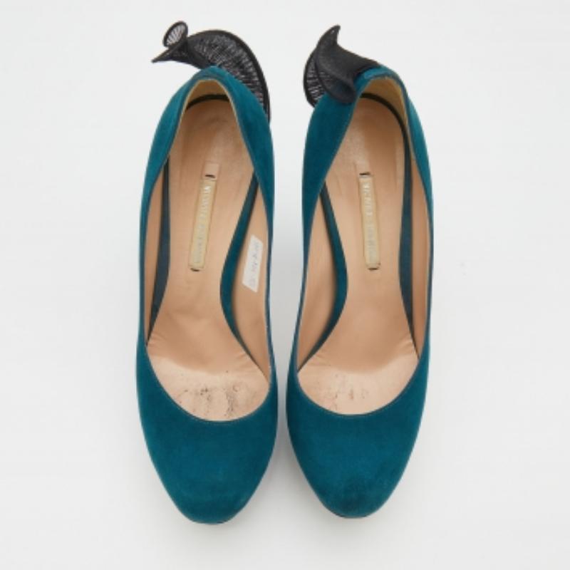 Nicholas Kirkwood Blu/Nero in pelle scamosciata e tessuto a balze con plateau Taglia 37 In condizioni buone in vendita a Dubai, Al Qouz 2