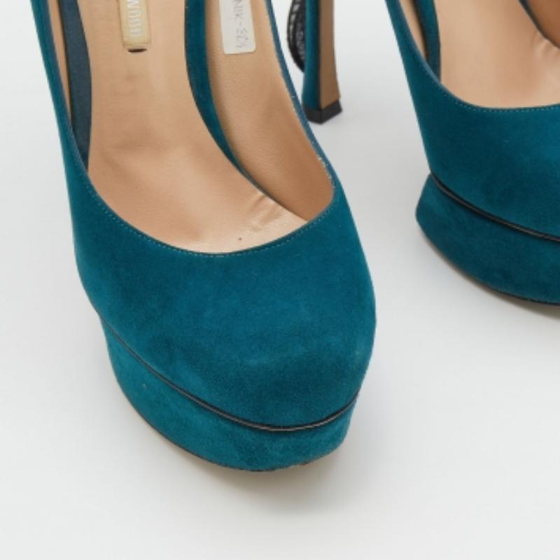 Nicholas Kirkwood Blu/Nero in pelle scamosciata e tessuto a balze con plateau Taglia 37 in vendita 1