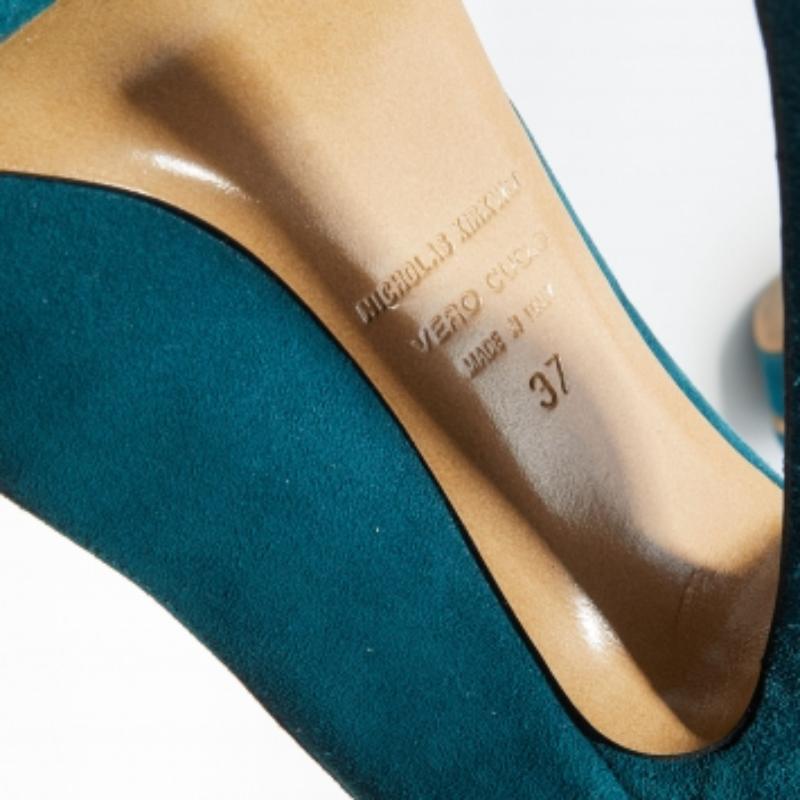 Nicholas Kirkwood Blu/Nero in pelle scamosciata e tessuto a balze con plateau Taglia 37 in vendita 4
