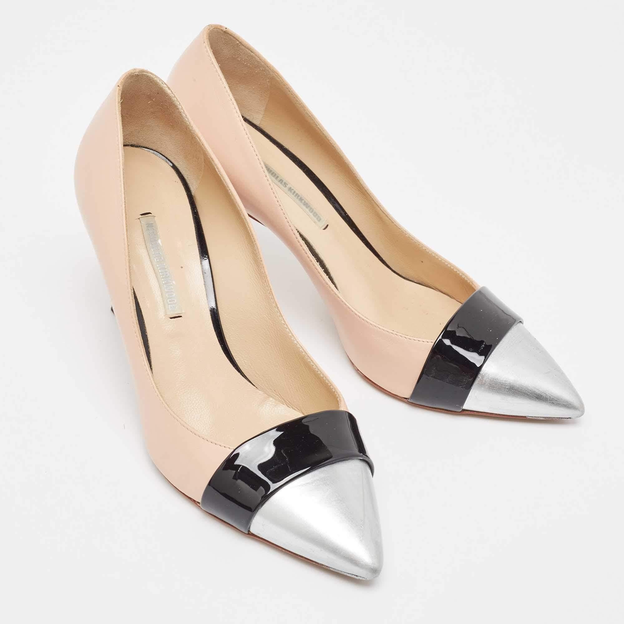 Nicholas Kirkwood Tricolor Leather and Patent Pointed Toe Pumps Size 37 In Good Condition For Sale In Dubai, Al Qouz 2
