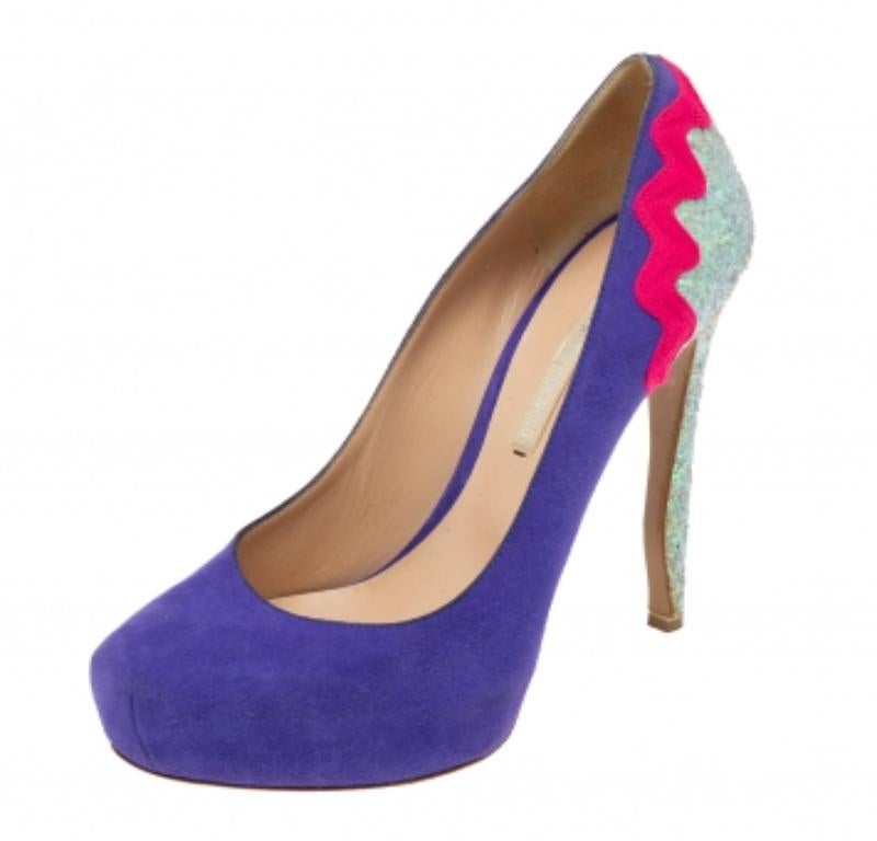 Purple Nicholas Kirkwood Tricolor Suede And Glitters Platform Pumps Size 37 For Sale