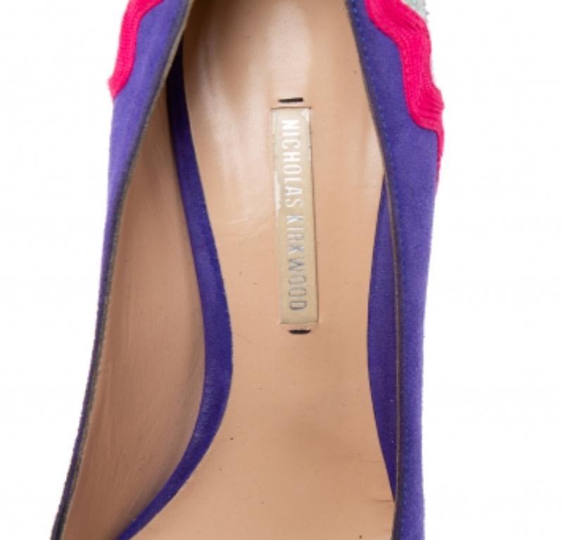 Nicholas Kirkwood Tricolor Suede And Glitters Platform Pumps Size 37 In Good Condition For Sale In Dubai, Al Qouz 2