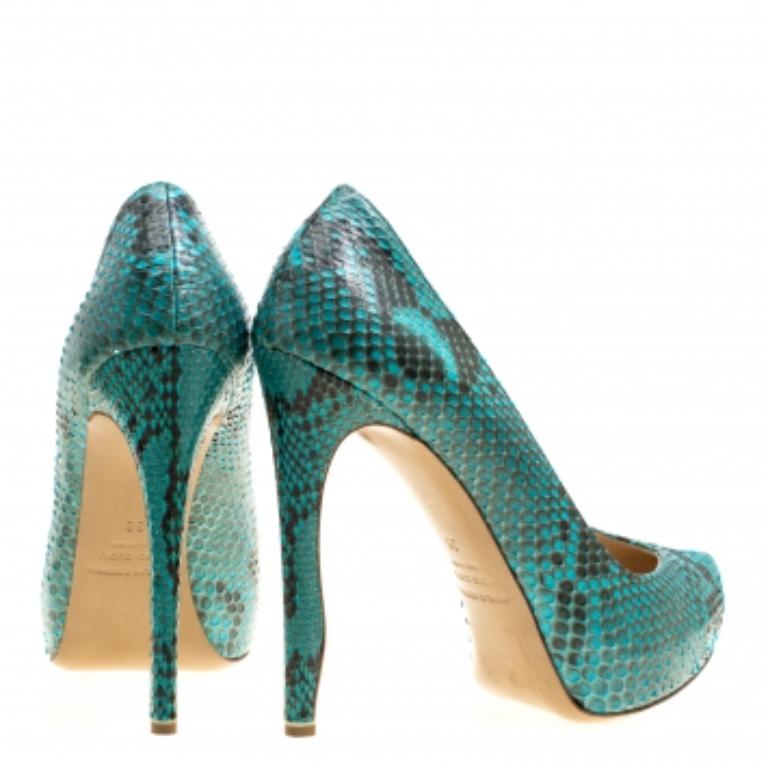 Nicholas Kirkwood Zweifarbige Python Leder Plateau Pumps Größe 38 (Grau) im Angebot