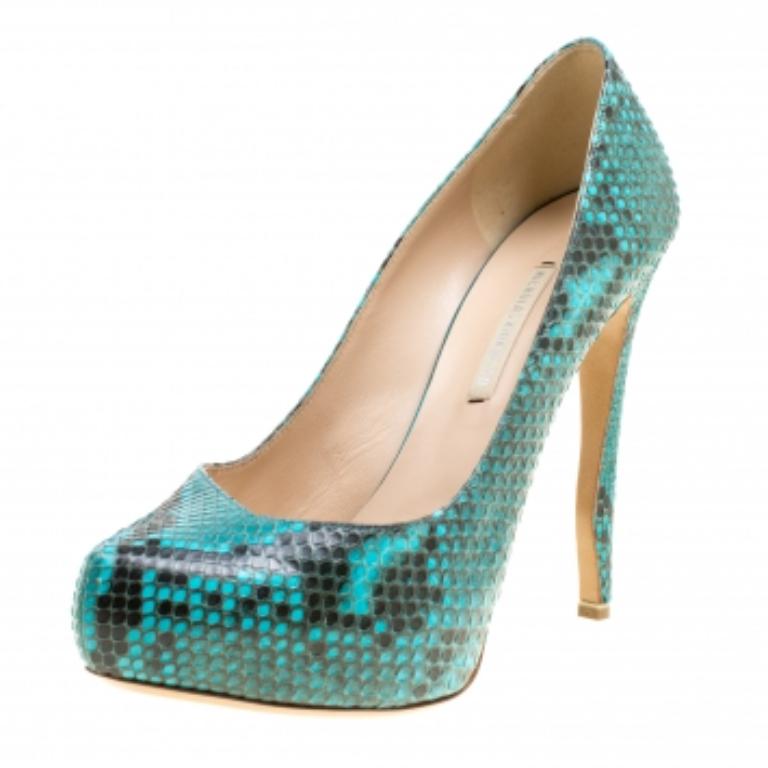 Nicholas Kirkwood Zweifarbige Python Leder Plateau Pumps Größe 38 im Angebot 1