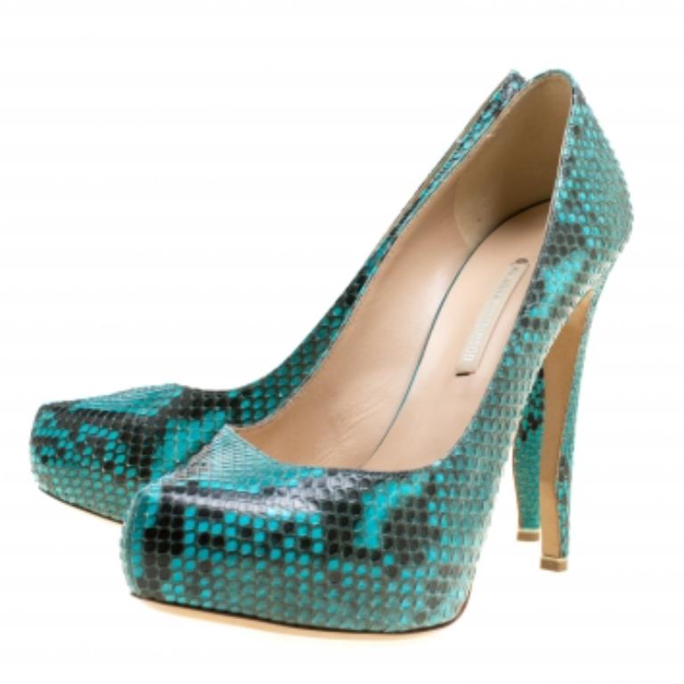 Nicholas Kirkwood Zweifarbige Python Leder Plateau Pumps Größe 38 im Angebot 2