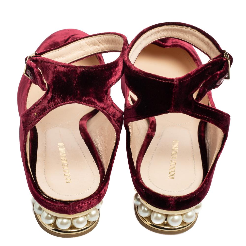 Black Nicholas Kirkwood Velvet Lola Pearl Embellished Ankle-Strap Ballet Flat Size 40
