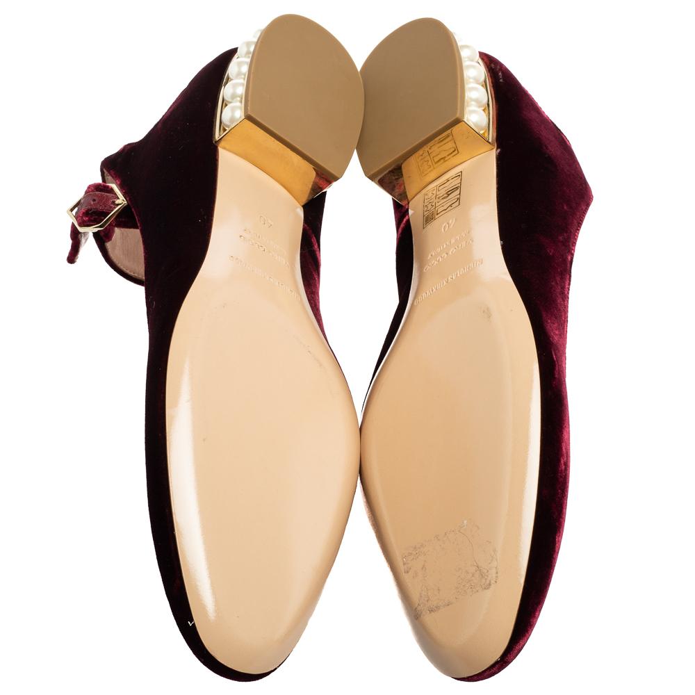 Women's Nicholas Kirkwood Velvet Lola Pearl Embellished Ankle-Strap Ballet Flat Size 40