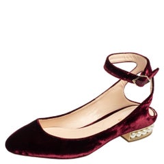 Nicholas Kirkwood Velvet Lola Pearl Embellished Ankle-Strap Ballet Flat Size 40