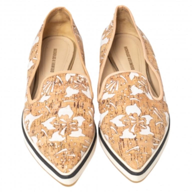 Nicholas Kirkwood Weiße Slip On Turnschuhe aus Kork und Stoff mit spitzer Zehe Größe 39 1