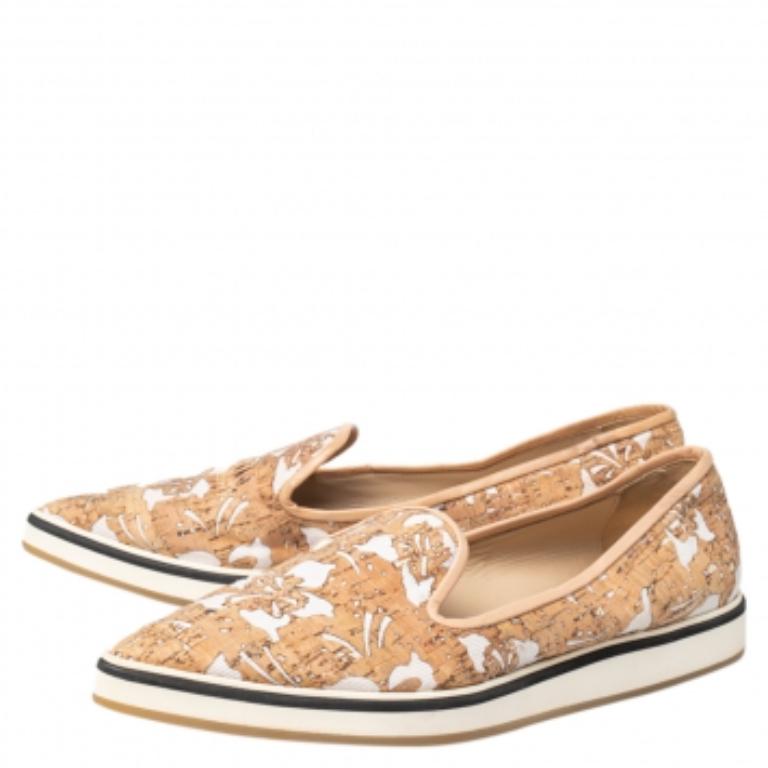 Nicholas Kirkwood Weiße Slip On Turnschuhe aus Kork und Stoff mit spitzer Zehe Größe 39 3