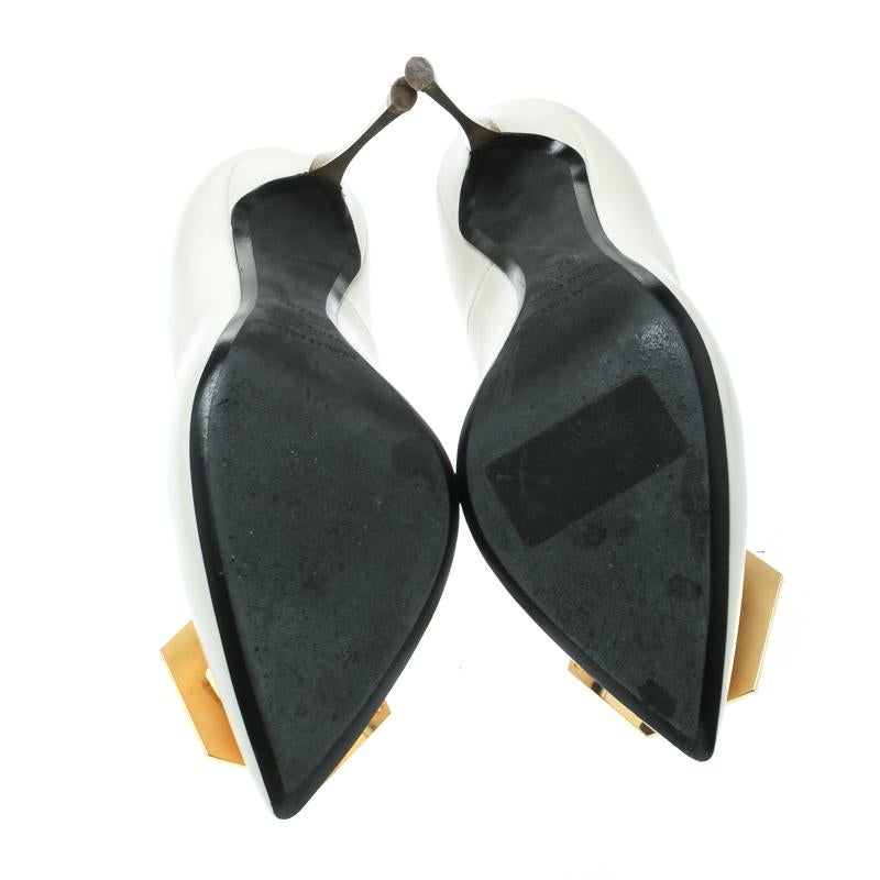 Nicholas Kirkwood White Leather Hexagon Pointed Toe Pumps Size 37.5 In Good Condition In Dubai, Al Qouz 2