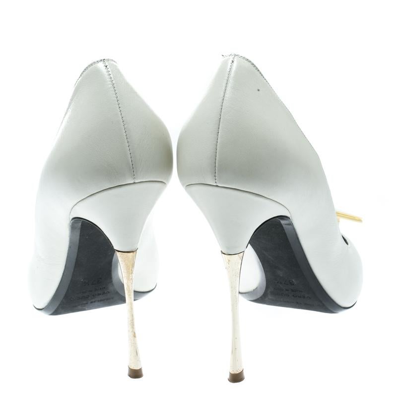 Nicholas Kirkwood White Leather Hexagon Pointed Toe Pumps Size 37.5 2