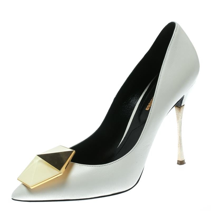 Nicholas Kirkwood White Leather Hexagon Pointed Toe Pumps Size 37.5
