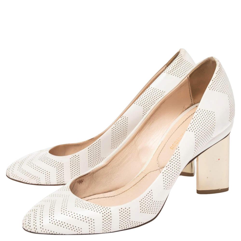 Women's Nicholas Kirkwood White Perforated Leather Briona Prism Pumps Size 36.5