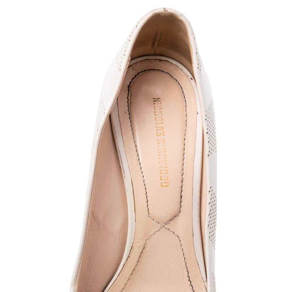 Nicholas Kirkwood White Perforated Leather Briona Prism Pumps Size 36.5 3