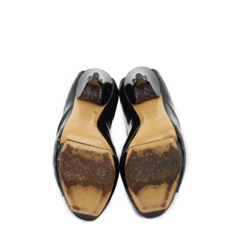 Nicholas Kirkwood Women's Black Patent Leather Peep-Toe Slingback Platform Heels For Sale 2