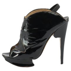 Used Nicholas Kirkwood Women's Black Patent Leather Peep-Toe Slingback Platform Heels