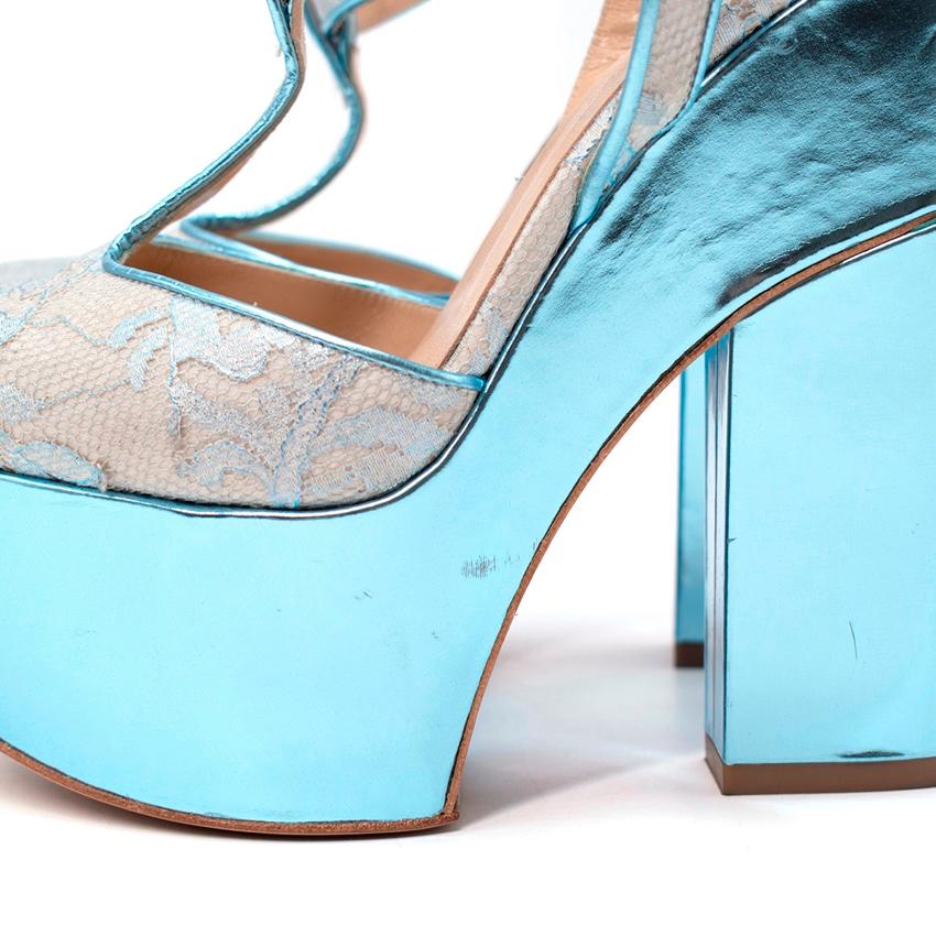 Blue Nicholas Kirkwood x Erdem Metallic Leather & Lace Platform Sandals For Sale