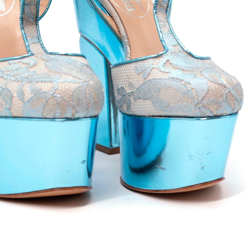 Nicholas Kirkwood x Erdem Metallic Leather & Lace Platform Sandals In Excellent Condition For Sale In London, GB