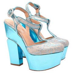 Sandalias de plataforma de piel metalizada y encaje Nicholas Kirkwood x Erdem