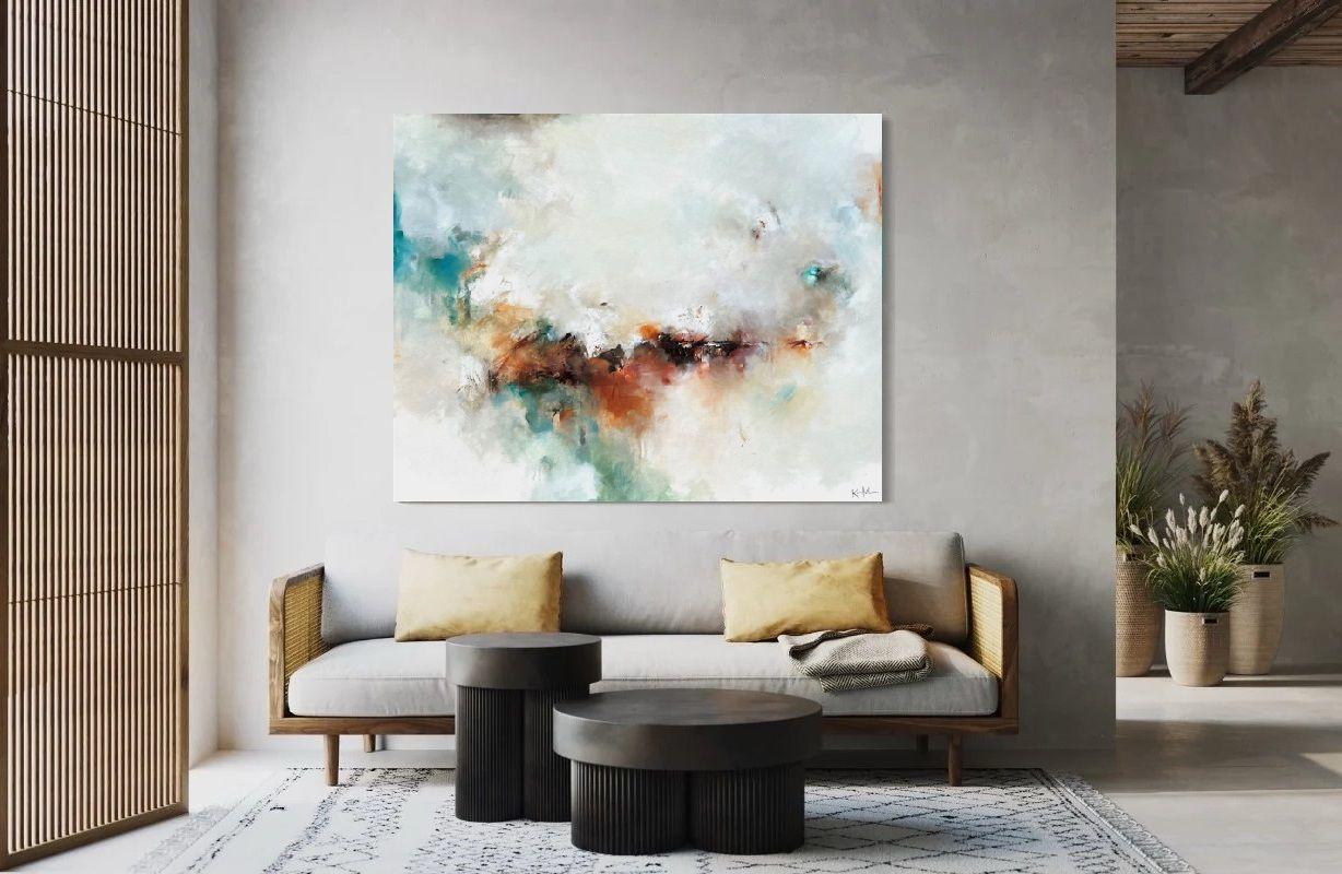 Un grande quadro astratto ispirato al torrente che ho visitato spesso in gioventù e alla roccia ramata che ne costituiva il fondo :: Pittura :: Astratta :: Questo pezzo viene fornito con un certificato ufficiale di autenticità firmato dall'artista