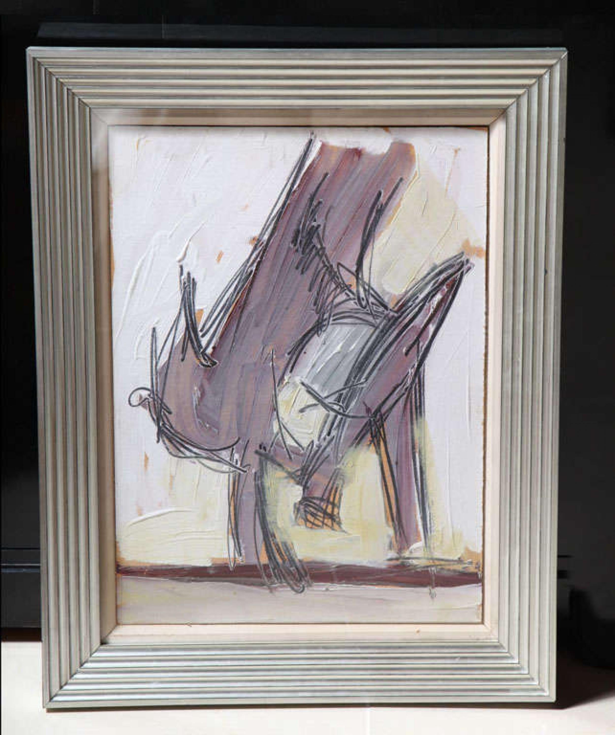 American Mid-Century framed oil painted in a silver luted frame titled 