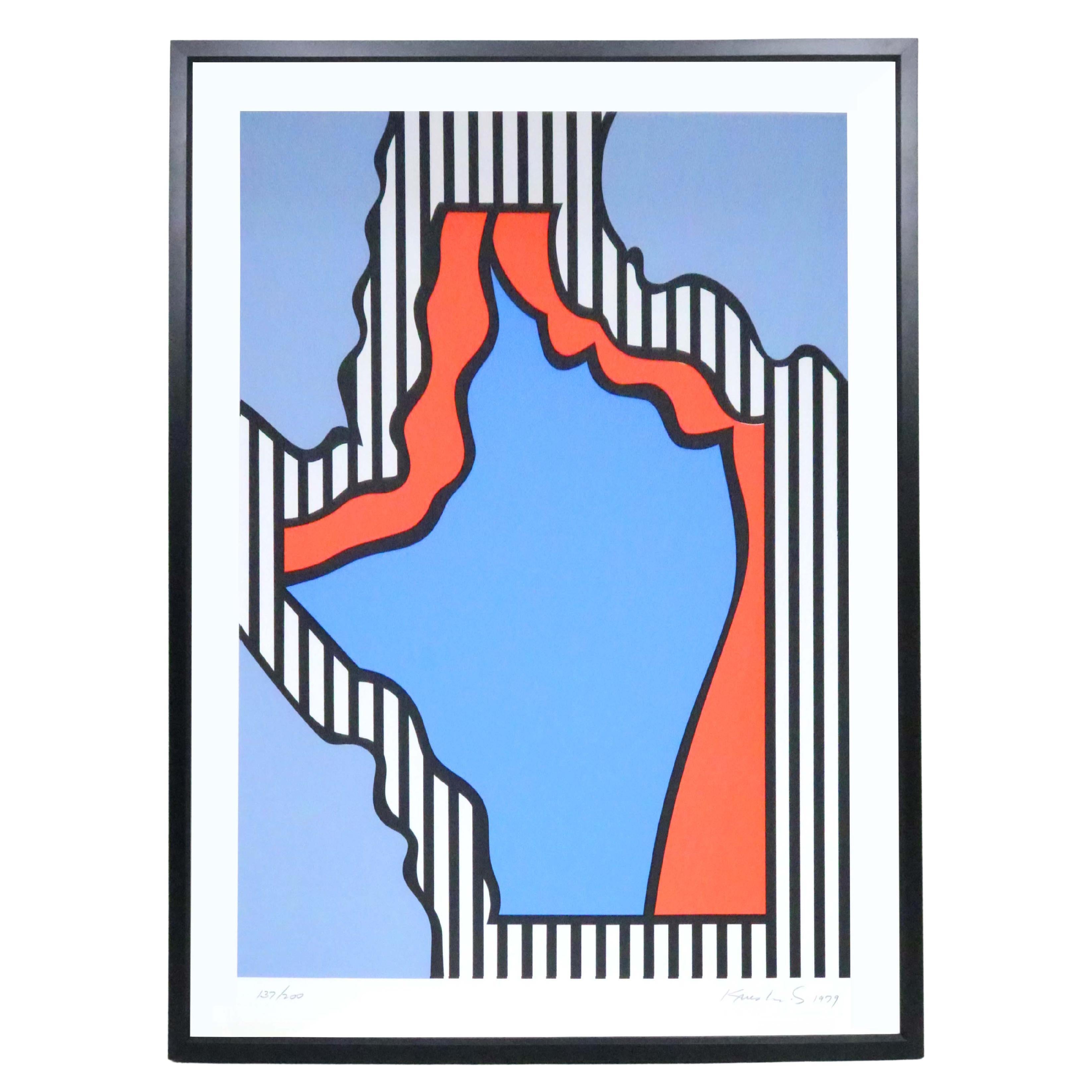 Nicholas Krushenick “Chicago” Lithograph, Framed, Signed and Numbered