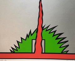 1980 Large Pop Art Silkscreen Abstract Op Art Jagged Edge Bright Color Serigraph