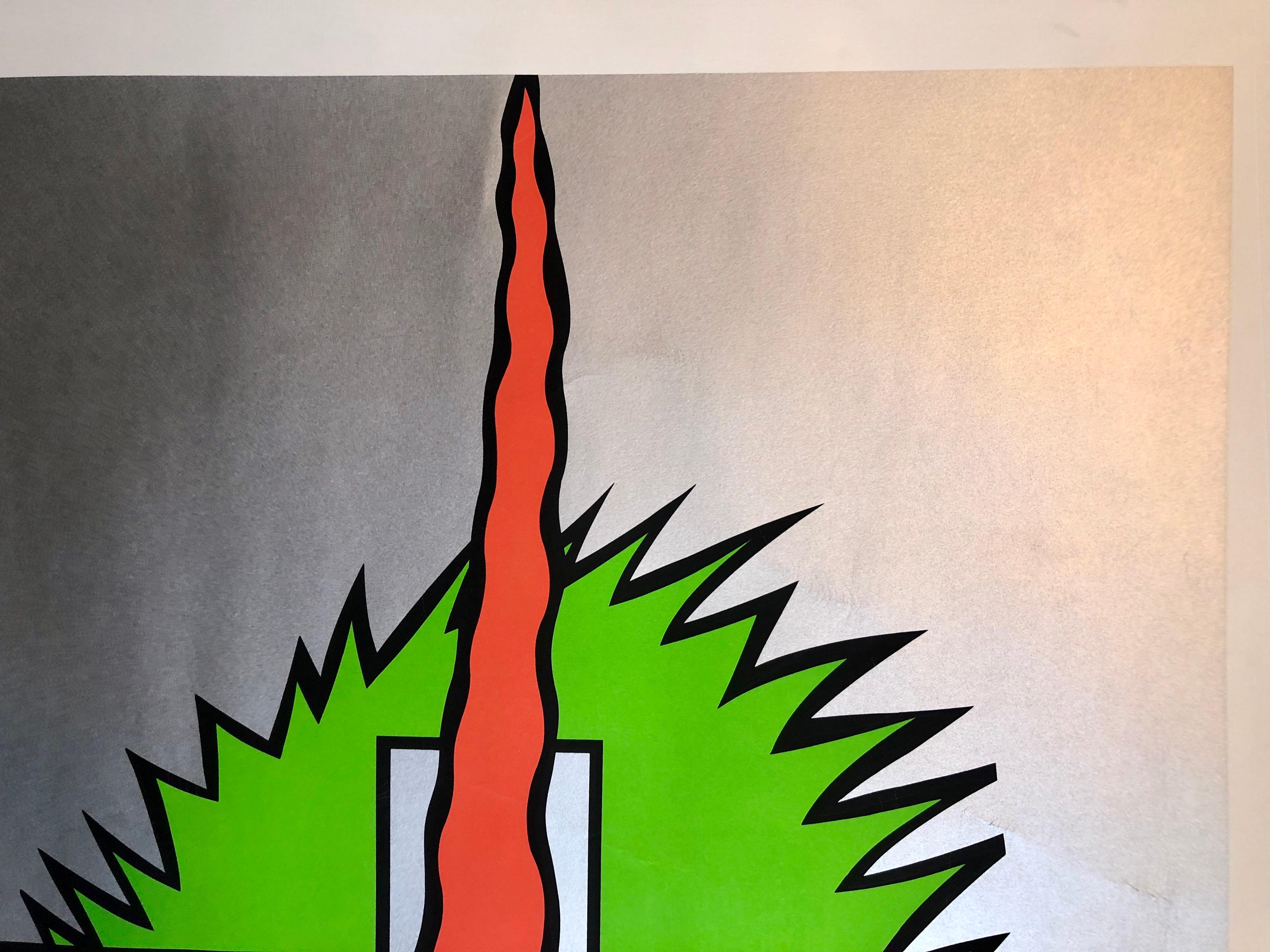 Green, Red, Silver and Black and White. Large Pop Art Silkscreen.
Nicholas Krushenick (May 31, 1929 – February 5, 1999) was an American abstract painter whose artistic style straddled the line between Op Art, Pop Art, Abstract Expressionism,