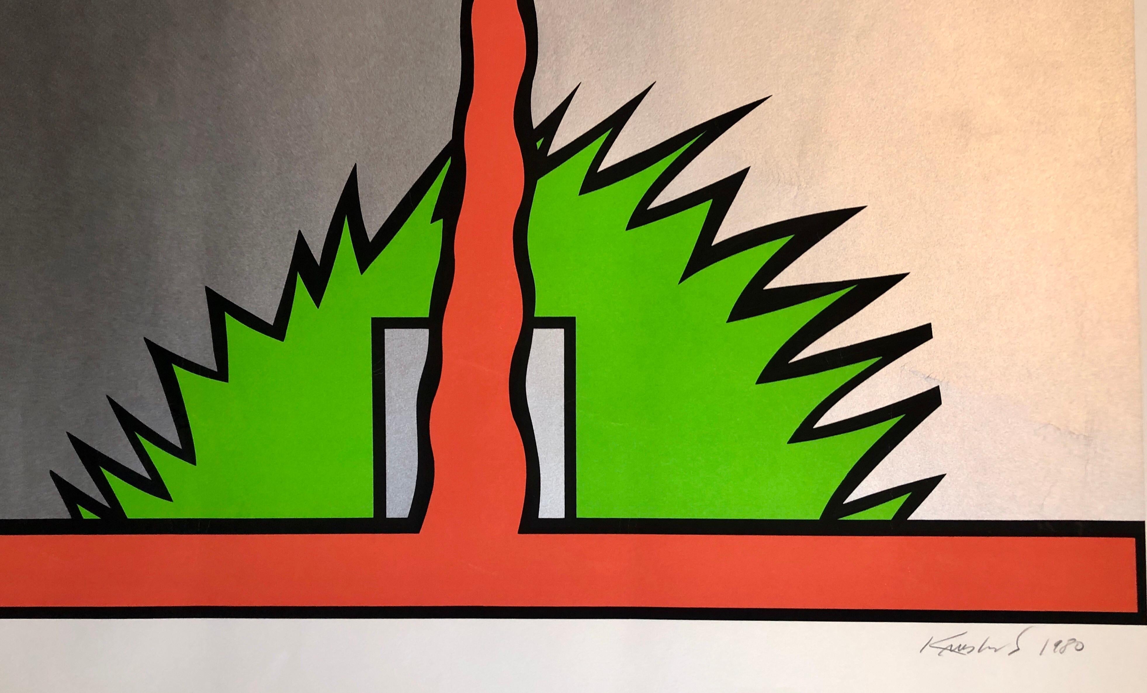 1980 Large Pop Art Silkscreen Abstract Op Art Jagged Edge Bright Color Serigraph For Sale 1