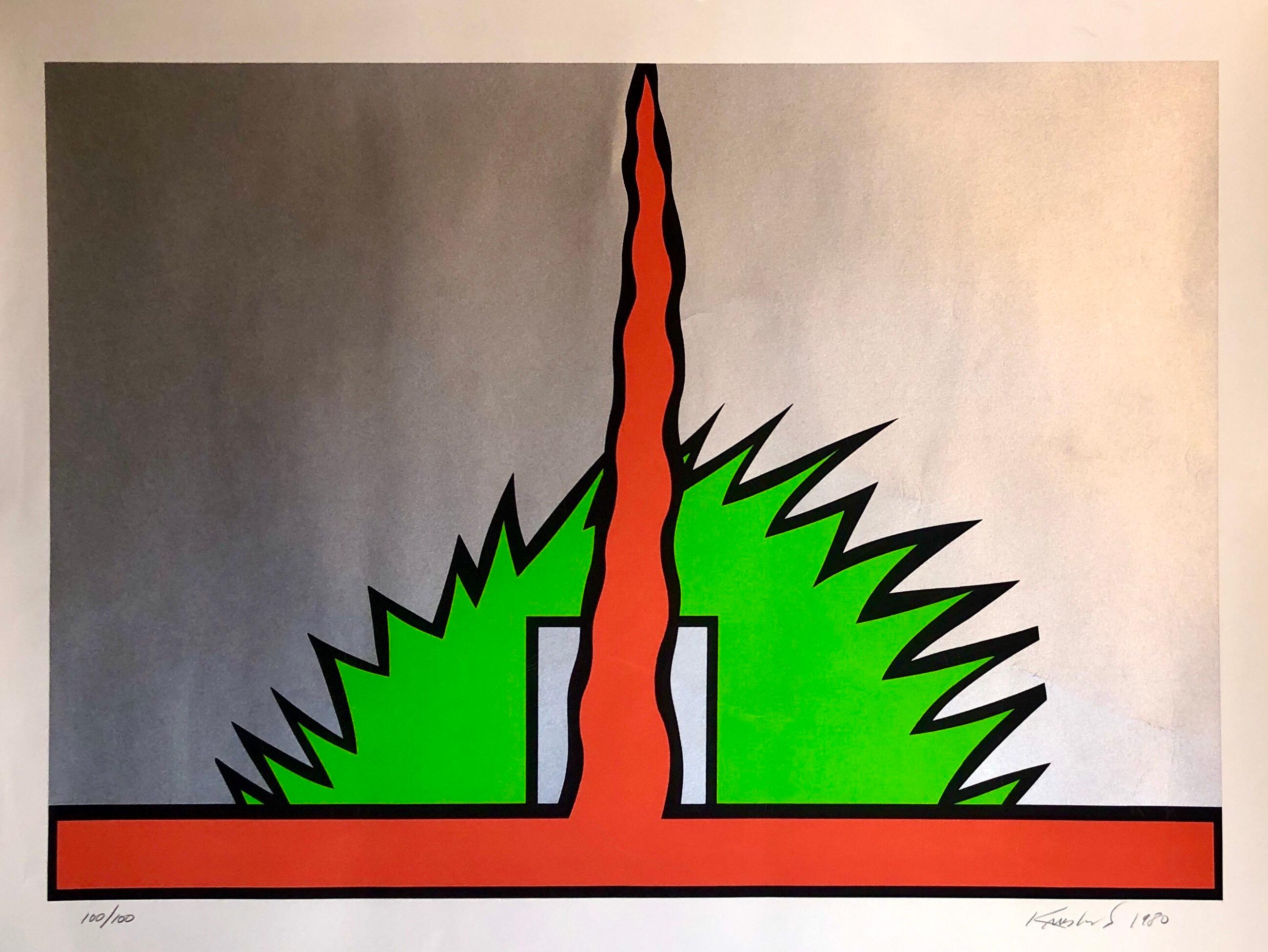 1980 Large Pop Art Silkscreen Abstract Op Art Jagged Edge Bright Color Serigraph For Sale 2
