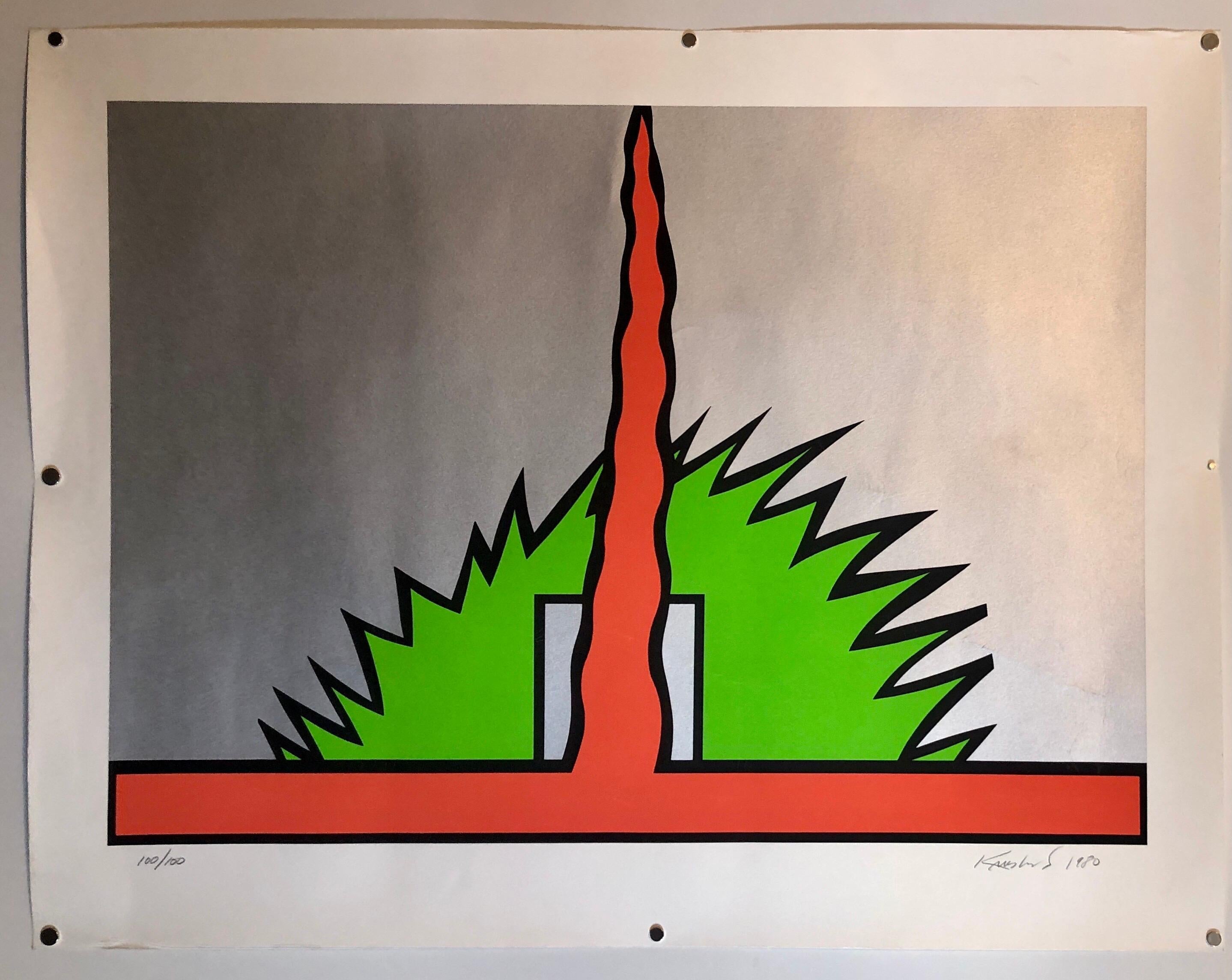 1980 Large Pop Art Silkscreen Abstract Op Art Jagged Edge Bright Color Serigraph For Sale 3