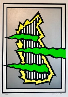 1980 Large Pop Art Silkscreen Abstract Op Art Jagged Edge Bright Color Serigraph