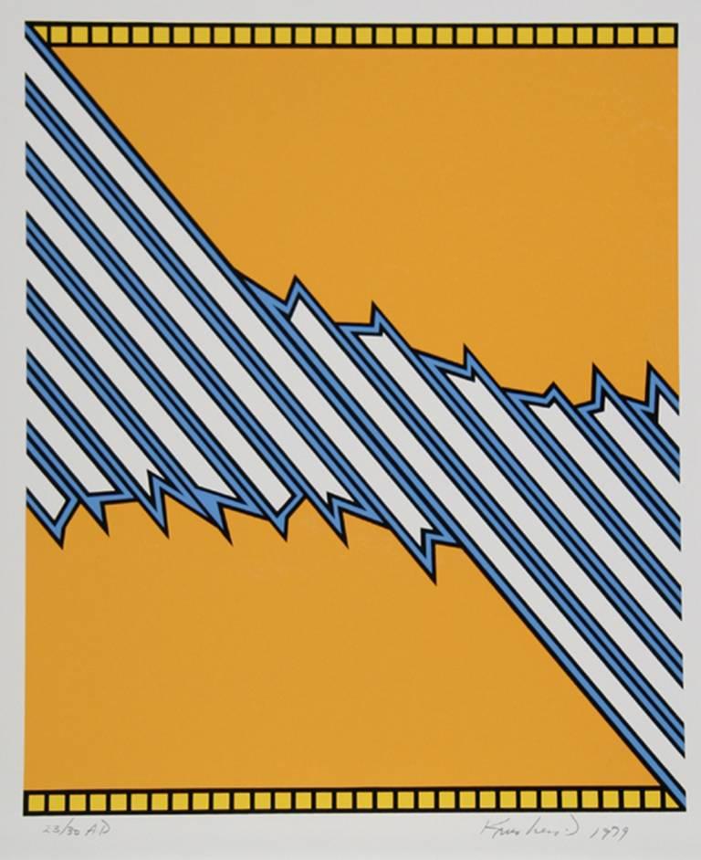 Artiste : Nicholas Krushenick
Titre : Greensboro
Année : 1979
Médium : Sérigraphie, signée et numérotée au crayon. 
Edition : 200, AP 30
Taille du papier : 34 x 26 pouces