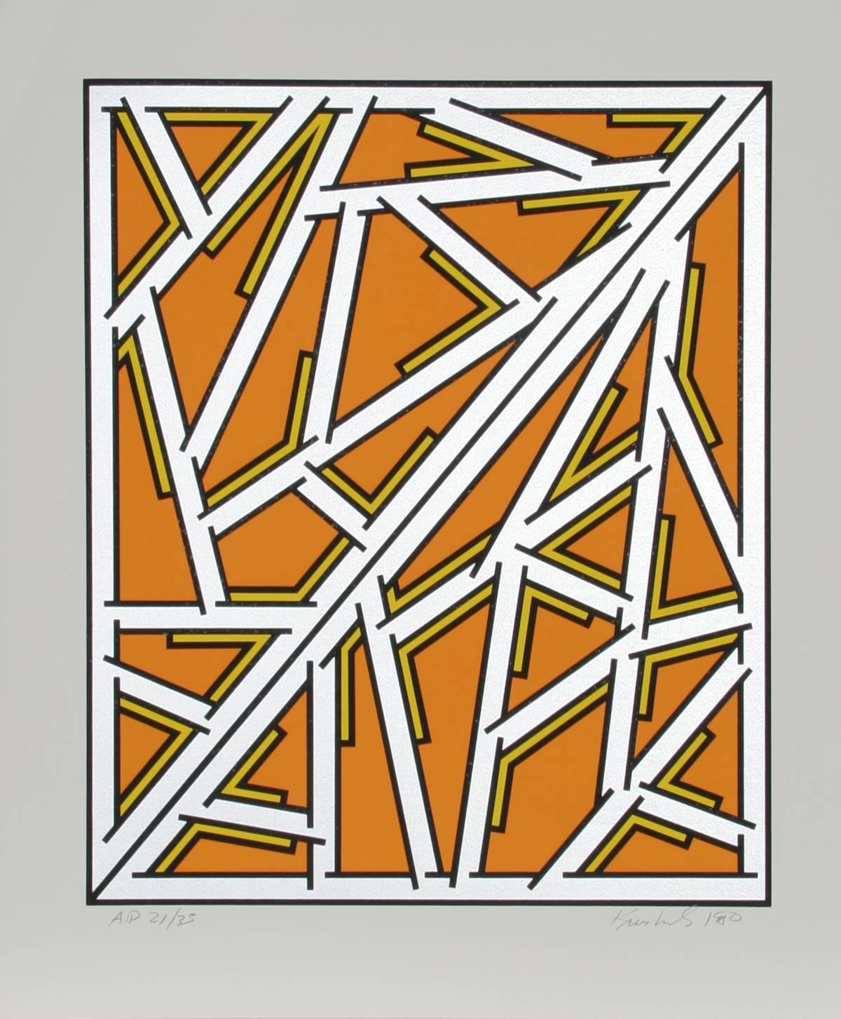 Orange One Variant, Geometric Abstract with Silver Detail