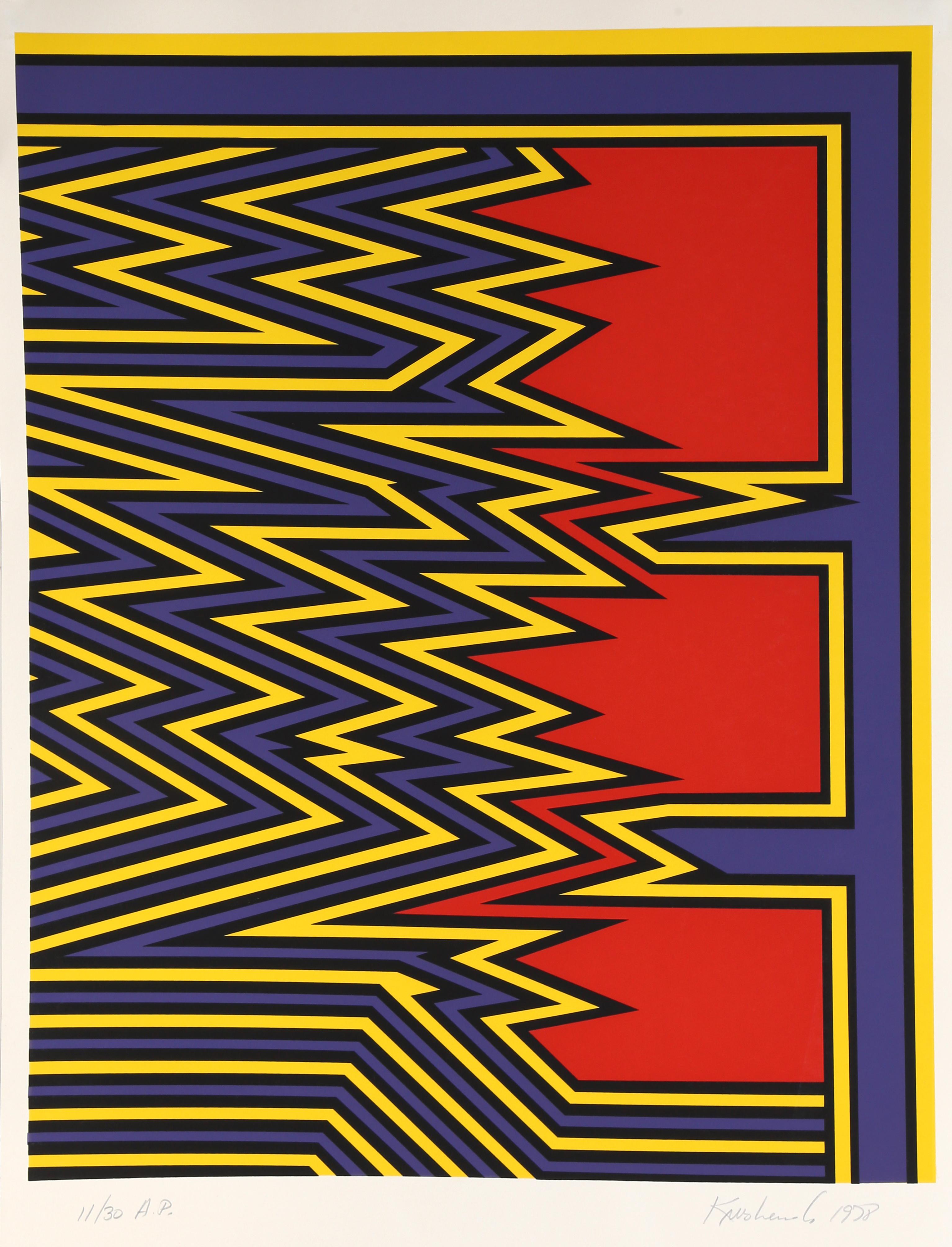 Abstract Serigraph Nicholas Krushenick - 1980 Large Pop Art Silkscreen Abstract Op Art ...